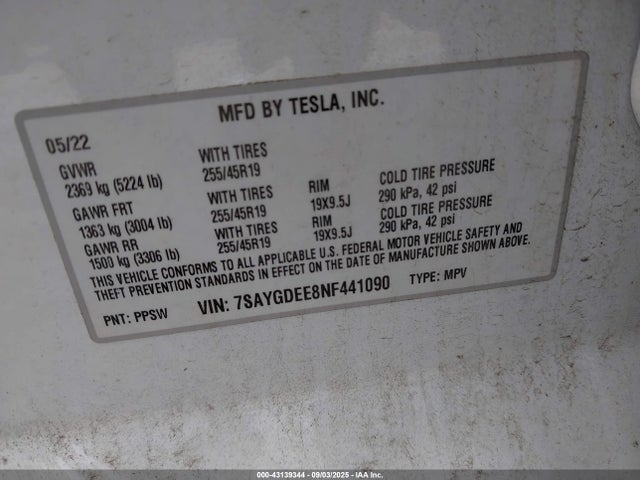 2022 TESLA MODEL Y 7SAYGDEE8NF441090 Photo 8