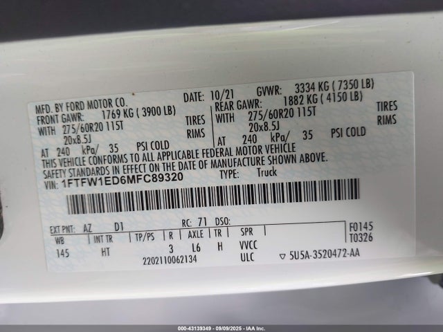 Ford hev 2021 1FTFW1ED6MFC89320 Image 9