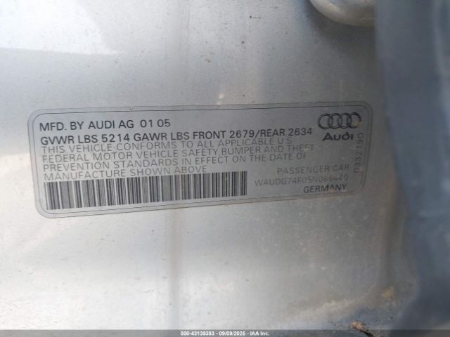 2005 AUDI A6 WAUDG74F05N086440 Photo 8