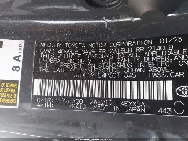 JTDBCMFE4P3011845 Toyota 2zr-fxe, 1vm