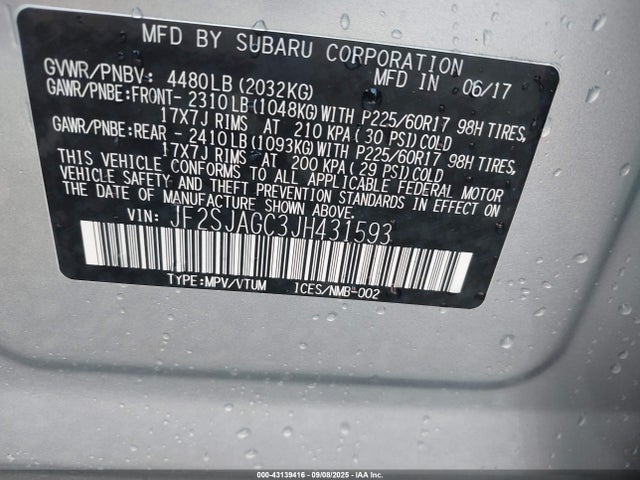 JF2SJAGC3JH431593 Subaru naturally aspirated u5