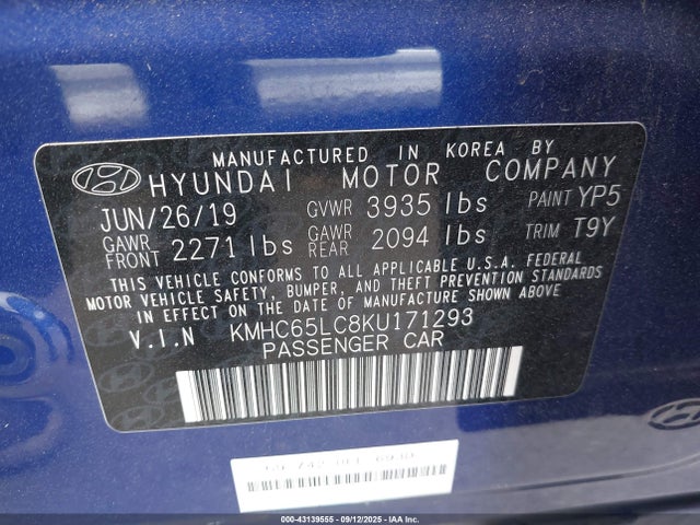 KMHC65LC8KU171293 Hyundai 2019