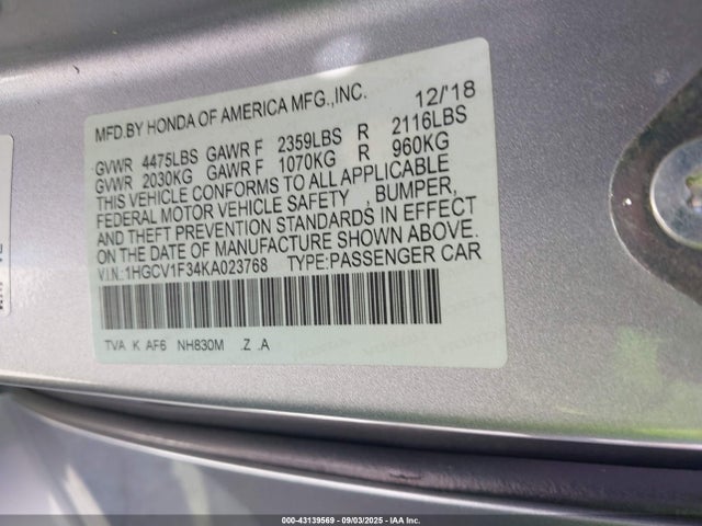 Honda l15be 2019 1HGCV1F34KA023768 Image 9