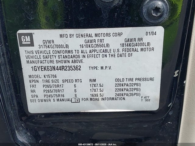 2004 CADILLAC ESCALADE 1GYEK63N44R235362 Photo 8