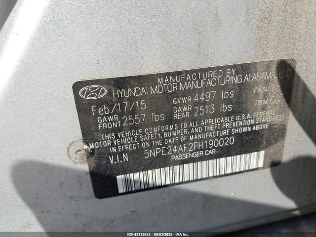 Hyundai dohc gdi theta-ii 2015 5NPE24AF2FH190020 Image 9