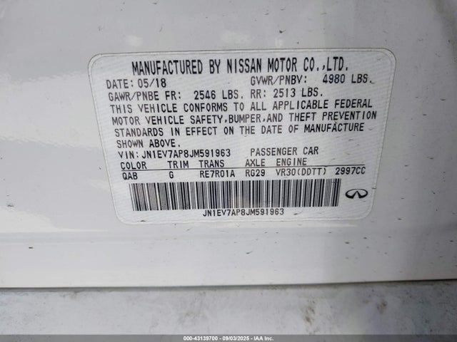 JN1EV7AP8JM591963 Infiniti Q50 3.0t Luxe