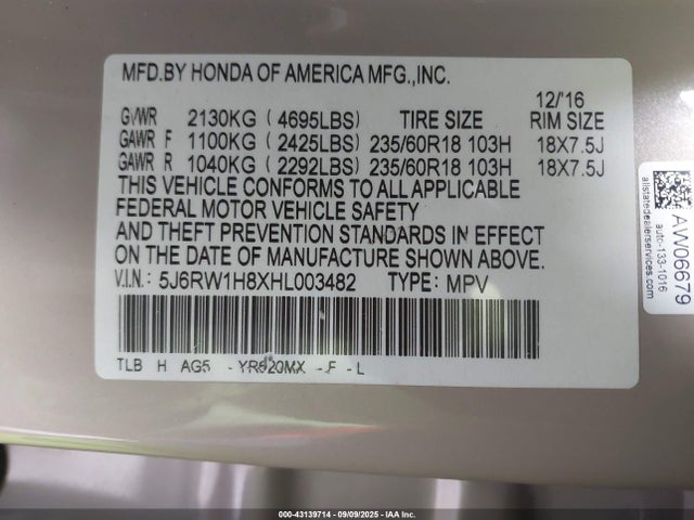 5J6RW1H8XHL003482 Honda l15be