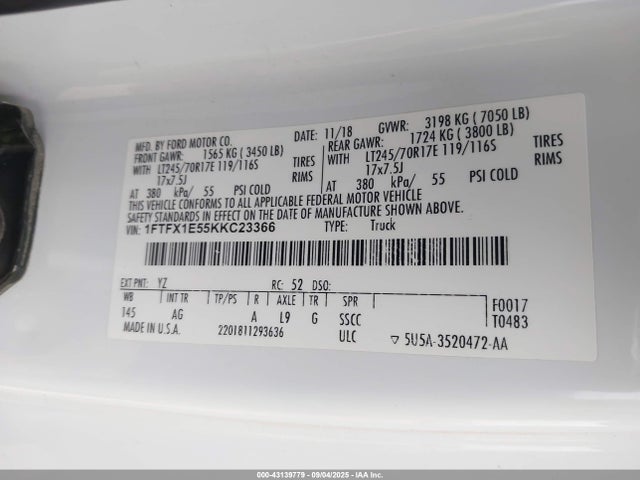Ford 5.0l 4v 2019 1FTFX1E55KKC23366 Image 9