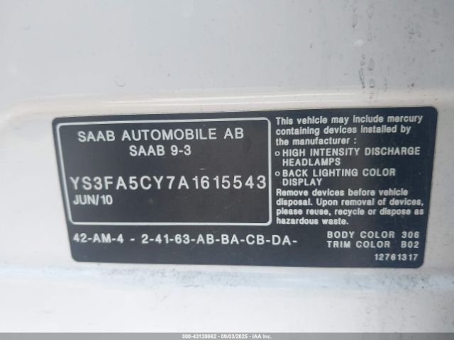 2010 SAAB 9-3 YS3FA5CY7A1615543 Photo 8