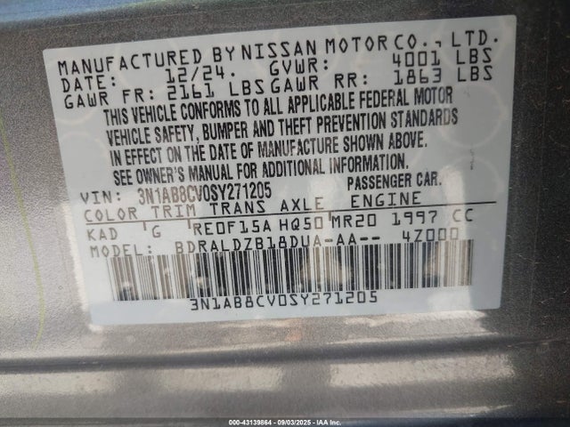 3N1AB8CV0SY271205 Nissan 2025