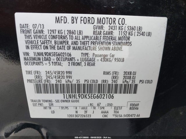 1LNHL9DK5EG602106 Lincoln MKS