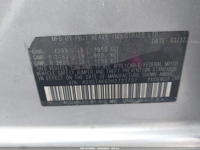 4S3GTAK65H3723737 Subaru na