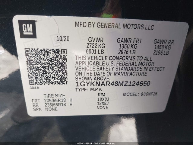 1GYKNAR48MZ124650 Cadillac lsy