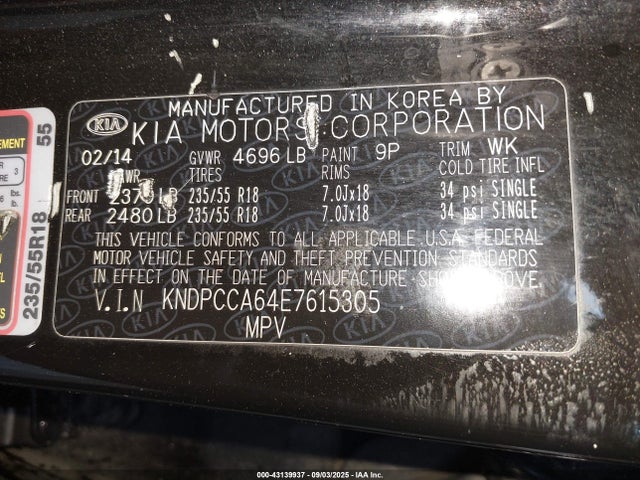 KIA dohc t-gdi 2014 KNDPCCA64E7615305 Image 9