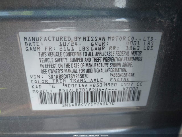 3N1AB8CV7SY245670 Nissan 2025