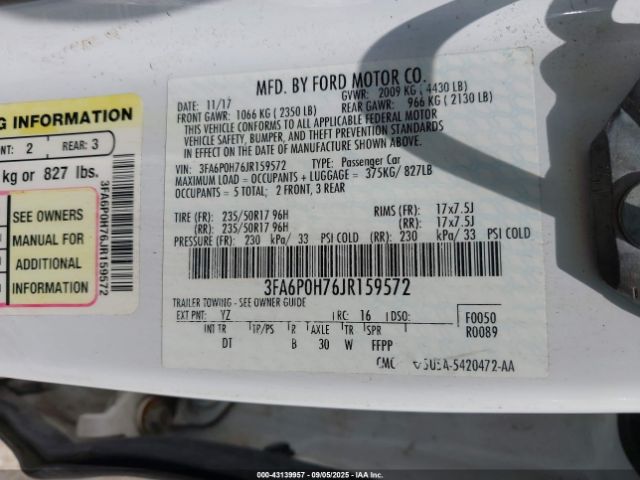 2018 FORD FUSION 3FA6P0H76JR159572 Photo 8