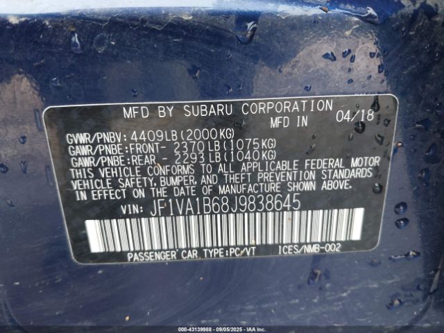 2018 SUBARU WRX JF1VA1B68J9838645 Photo 8