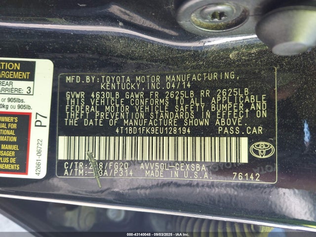 Toyota 2ar-fxe+2jm 2014 4T1BD1FK9EU128194 Image 9