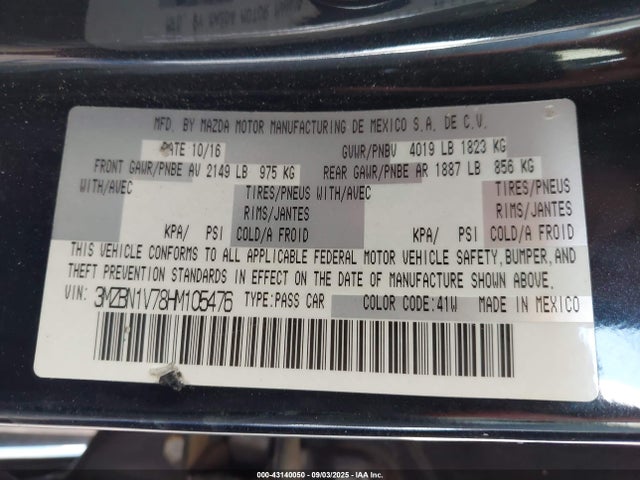 3MZBN1V78HM105476 Mazda Mazda3 Touring