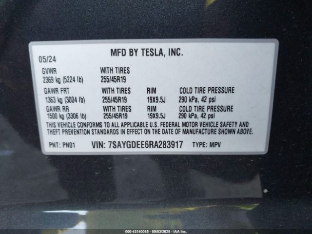 2024 TESLA MODEL Y 7SAYGDEE6RA283917 Photo 8