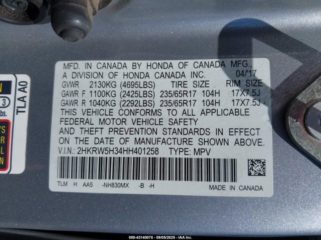 2HKRW5H34HH401258 Honda k24w9/k24v9