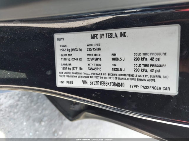 2019 TESLA MODEL 3 5YJ3E1EB6KF384840 Photo 8