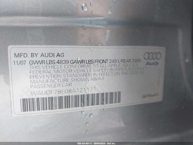 2008 AUDI A4 WAUDF78E08A121171 Photo 8