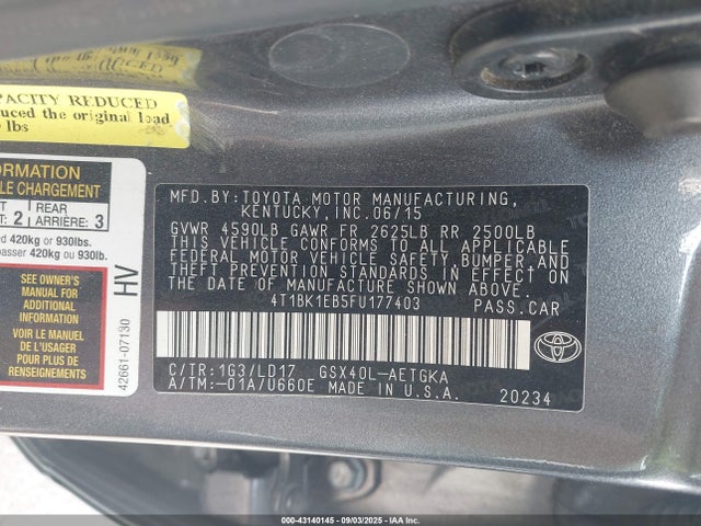 Toyota 2gr-fe 2015 4T1BK1EB5FU177403 Image 9