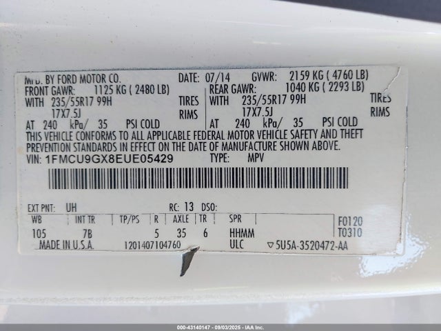 1FMCU9GX8EUE05429 Ford Escape