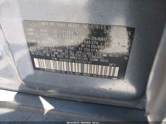 4S4BSAFC1G3224747 Subaru 2.5l u5
