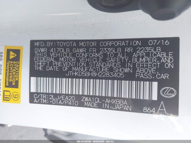 Lexus 2zr-fxe+3jm 2017 JTHKD5BH8H2283405 Image 9