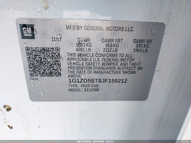 1G1ZD5ST8JF159212 Chevrolet lfv - direct injection, variable valve timing, gen 1