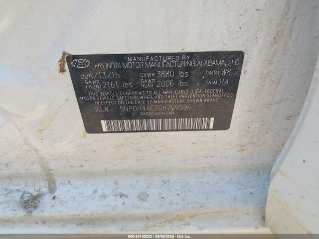 Hyundai dohc mpi nu 2016 5NPDH4AE7GH709596 Image 9