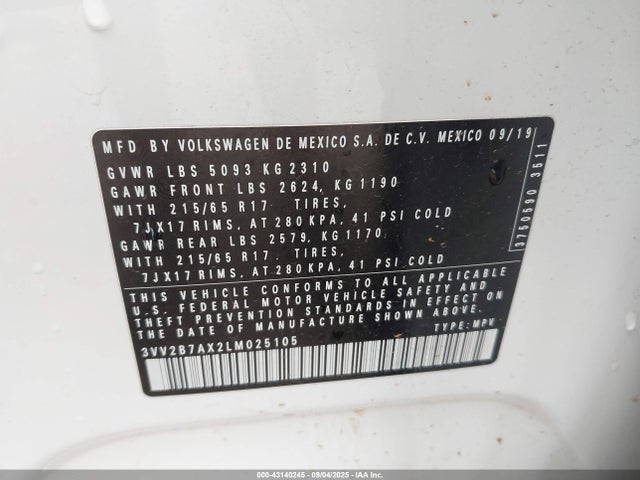 2020 VOLKSWAGEN TIGUAN 3VV2B7AX2LM025105 Photo 8