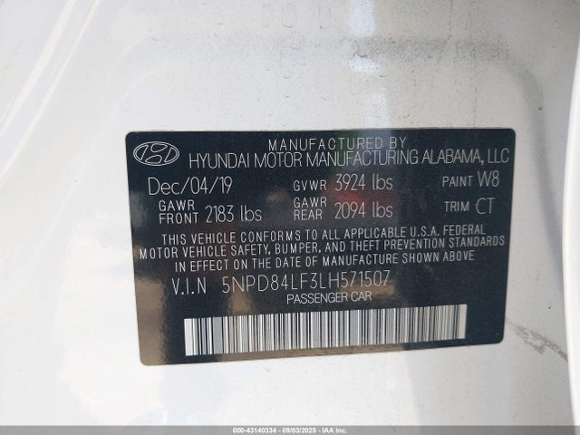 5NPD84LF3LH571507 Hyundai mpi nu