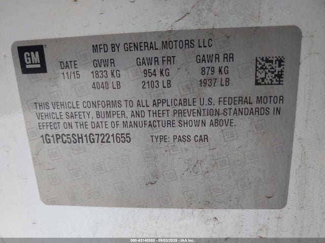 1G1PC5SH1G7221655 Chevrolet luw - e85 max
