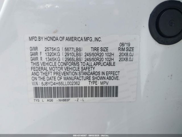 2020 ACURA MDX 5J8YD4H55LL002362 Photo 8