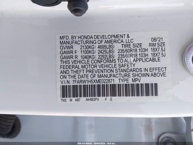 7FARW1H5XME022871 Honda l15be