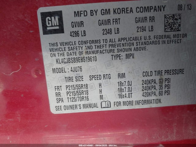 KL4CJBSB9EB519610 Buick luv