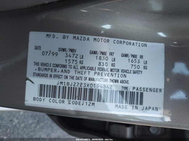 Продаж на аукціоні авто 1999 Mazda Protege Dx/lx, vin: JM1BJ2223X0194842, номер лоту: 43140674