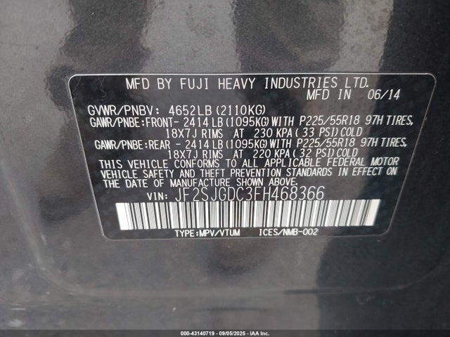 Subaru 2.0l turbo u4 2015 JF2SJGDC3FH468366 Image 9