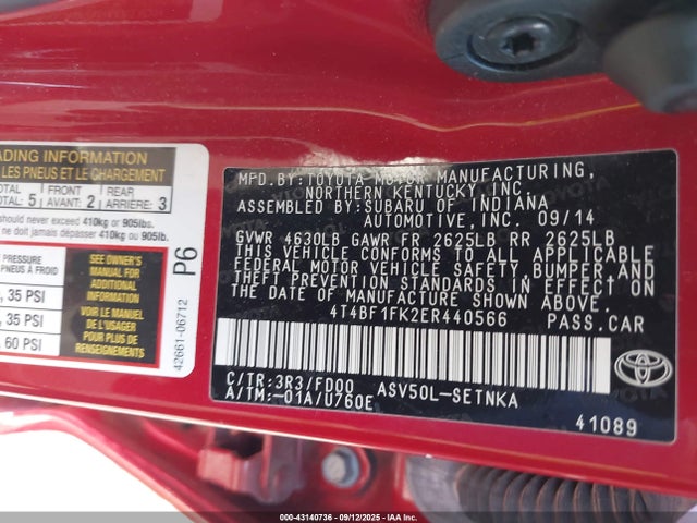 Toyota 2ar-fe 2014 4T4BF1FK2ER440566 Image 9