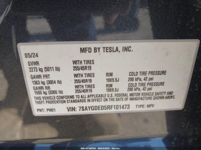 2024 TESLA MODEL Y 7SAYGDED5RF101473 Photo 8