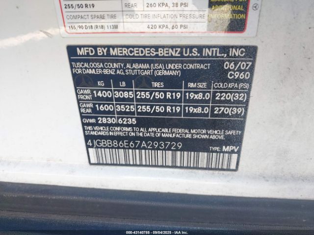 2007 MERCEDES-BENZ ML 350 4JGBB86E67A293729 Photo 8