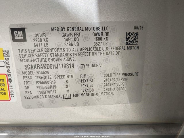5GAKRAKD6HJ119814 Buick llt - alum, 60 degrees, sidi: spark ignited direct injection