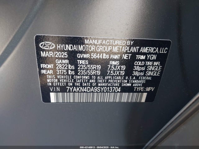 7YAKN4DA9SY013704 Hyundai Ioniq 5