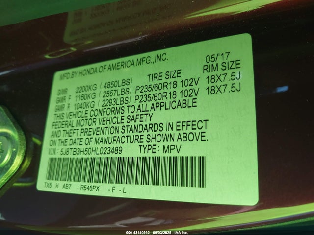 5J8TB3H50HL023489 Acura j35z2