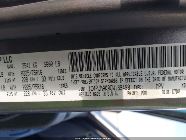 Продажа на аукционе авто 2012 Jeep Liberty Sport, vin: 1C4PJMAK0CW139498, номер лота: 43140945