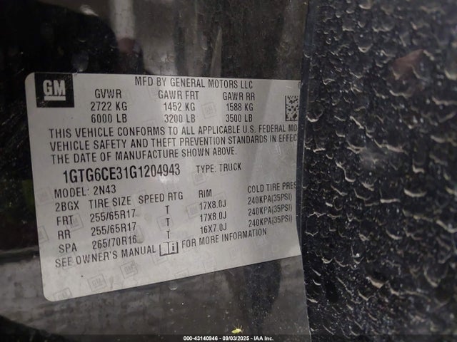1GTG6CE31G1204943 GMC lfx - sidi, vvt, e85 max, aluminum