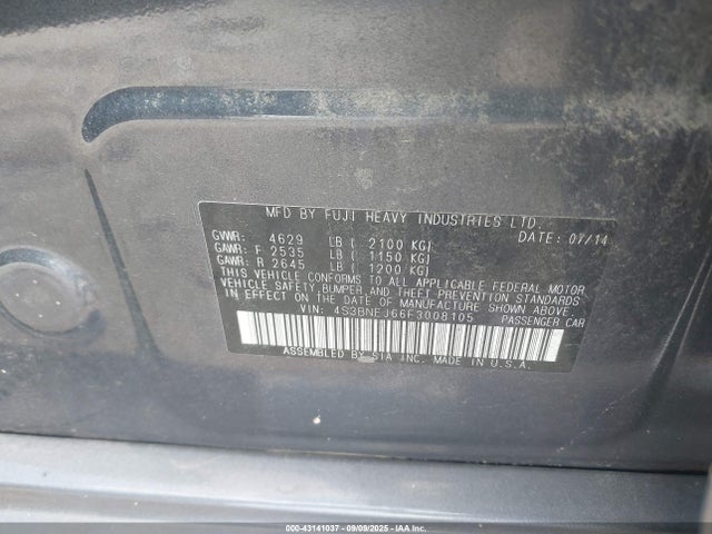 4S3BNEJ66F3008105 Subaru 3.6l u4